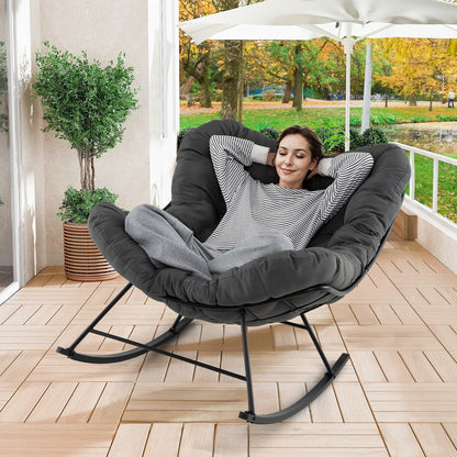 Oversized Egg Papasan Chair with Padded Cushion for Porch-Beige