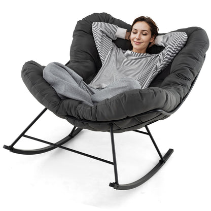 Oversized Egg Papasan Chair with Padded Cushion for Porch-Beige