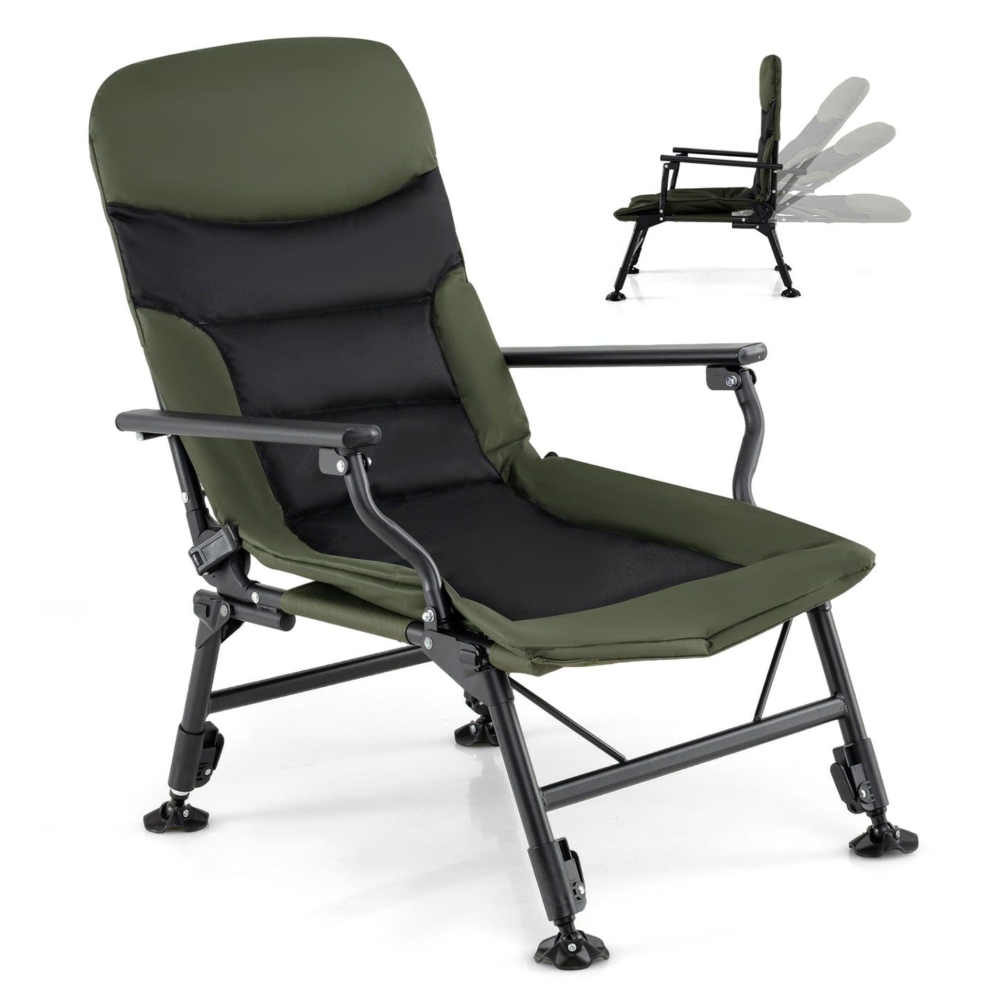 Oversized Foldable Fishing Chair for Adults with Armrest-Green