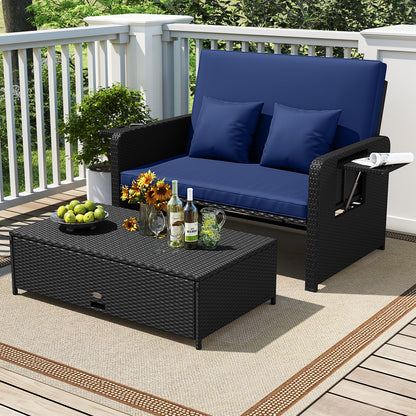 PE Wicker Outdoor Daybed with 4-Level Adjustable Backrest and Storage Ottoman-Gray