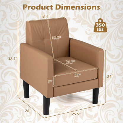 Brown PU leather modern accent chair with removable seat cushion, stylish living room furniture from Wilsons Home Store.