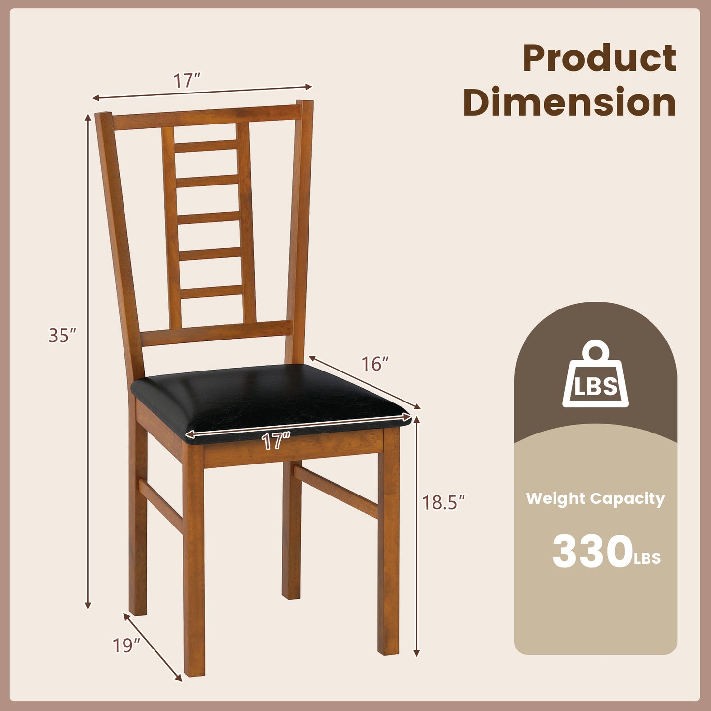 PU Leather Upholstered Wood Dining Chairs Set of 2-Walnut