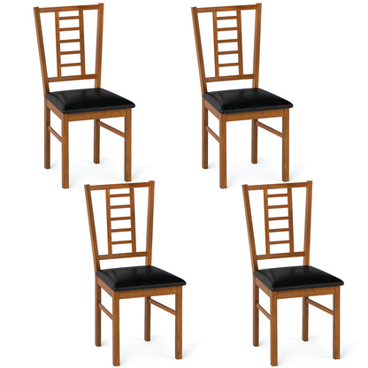 PU Leather Upholstered Wood Dining Chairs Set of 4-Walnut