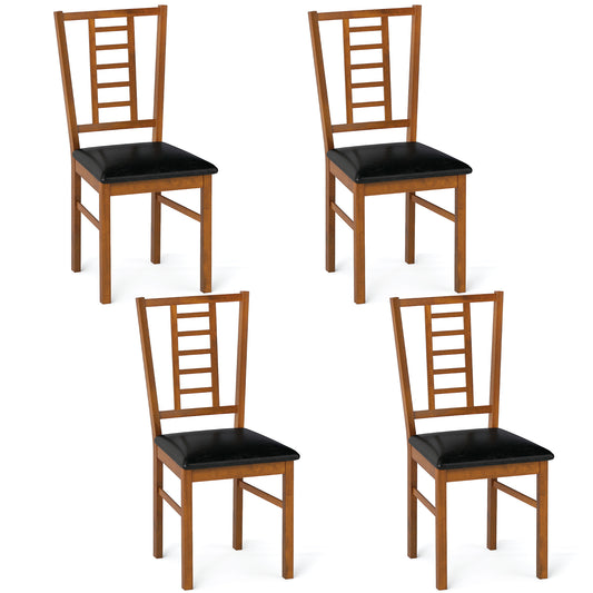 PU Leather Upholstered Wood Dining Chairs Set of 4-Walnut