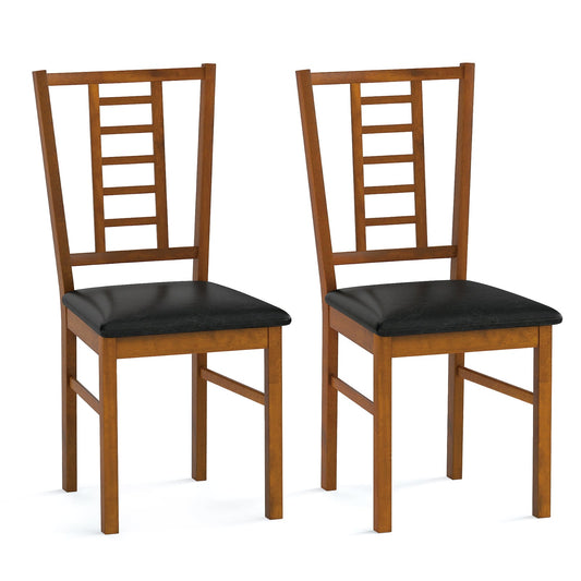 PU Leather Upholstered Wood Dining Chairs Set of 2-Walnut
