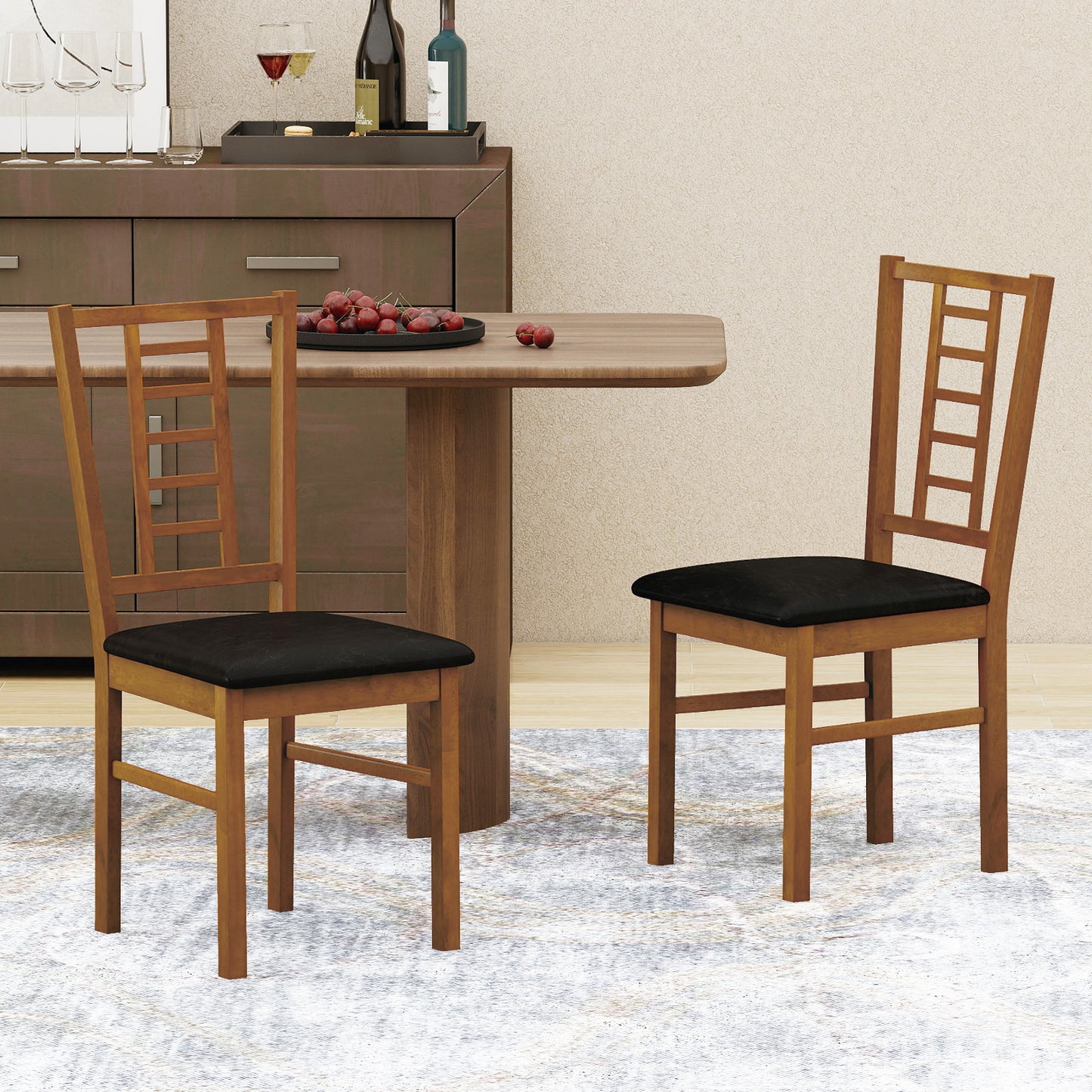 PU Leather Upholstered Wood Dining Chairs Set of 2-Walnut