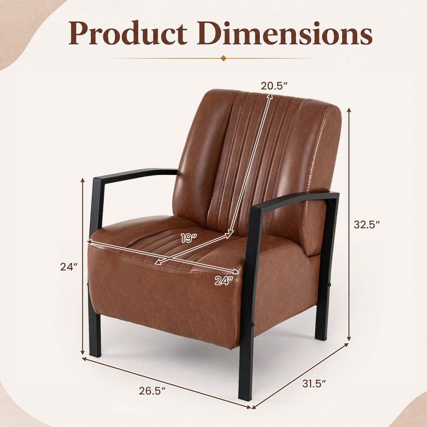 PU Leather Upholstered Armchair with Padded Seat and Back Comfy Lounge Reading Chair-Black