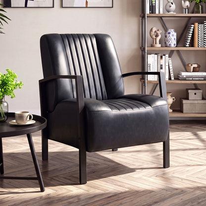 PU Leather Upholstered Armchair with Padded Seat and Back Comfy Lounge Reading Chair-Black