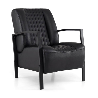 PU Leather Upholstered Armchair with Padded Seat and Back Comfy Lounge Reading Chair-Black
