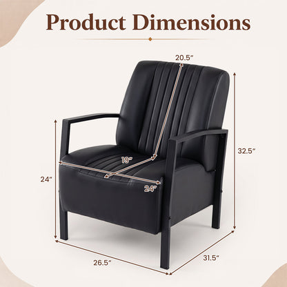 PU Leather Upholstered Armchair with Padded Seat and Back Comfy Lounge Reading Chair-Black