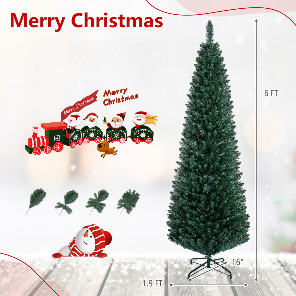 PVC Artificial Slim Pencil Christmas Tree-6 Feet