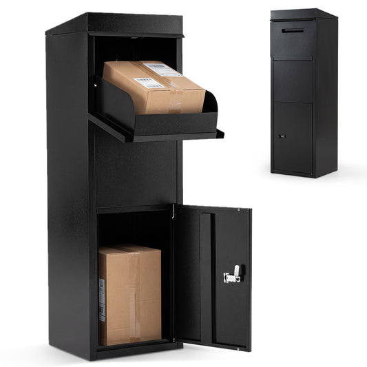 Package Delivery Box for Outside with Anti-Theft Baffle Sloped Roof-Black