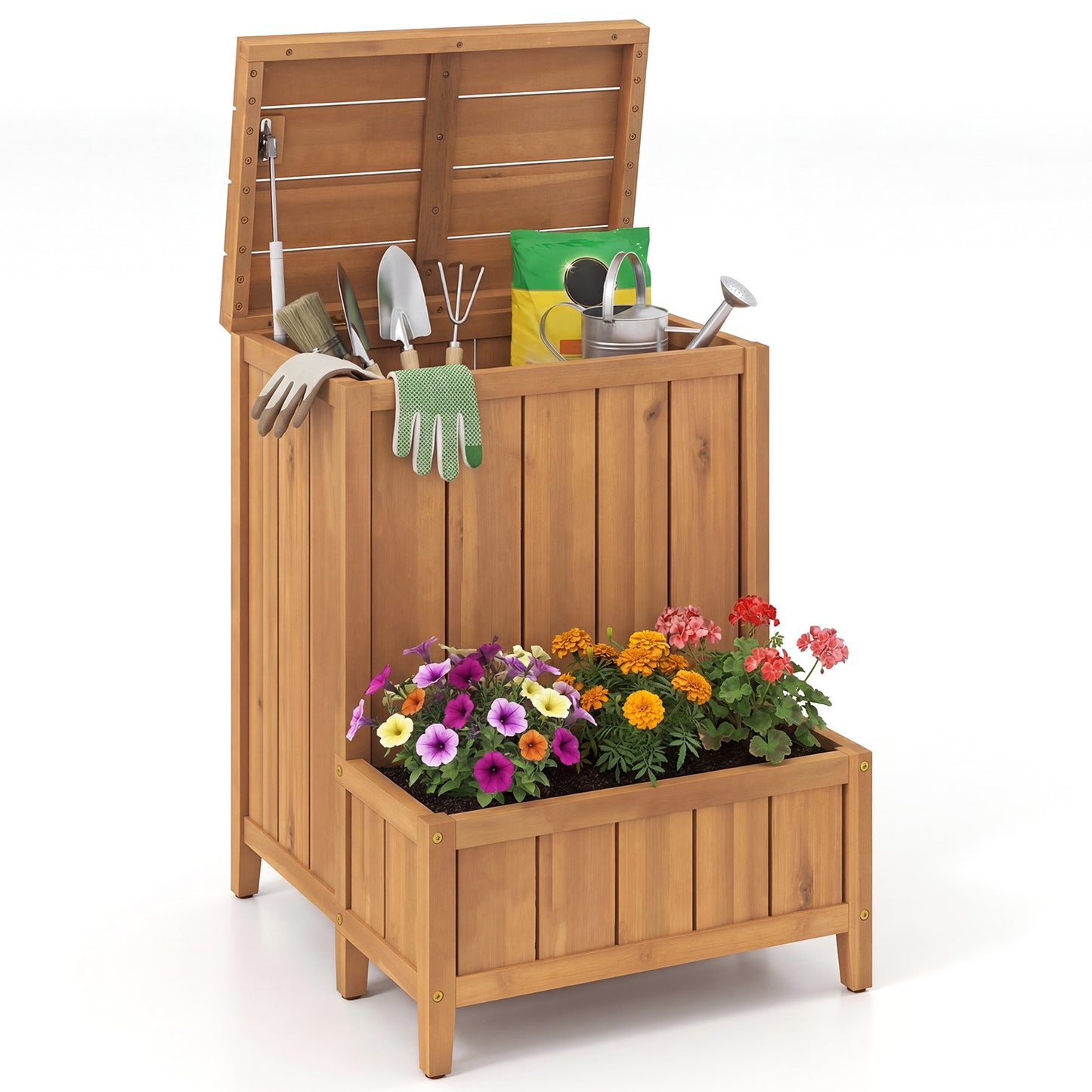 Outdoor package delivery box with integrated planter, designed for pool accessories and garden tools, by Wilsons Home Store.