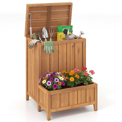 Outdoor package delivery box with integrated planter, designed for pool accessories and garden tools, by Wilsons Home Store.