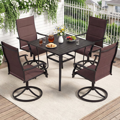 Padded Patio Swivel Chairs Set of 2 Ergonomic Outdoor Dining Chairs with Breathable Fabric-Black