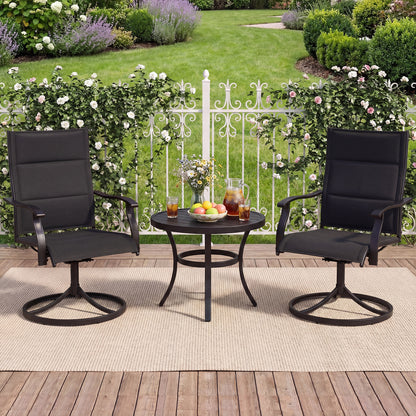 Padded Patio Swivel Chairs Set of 2 Ergonomic Outdoor Dining Chairs with Breathable Fabric-Black
