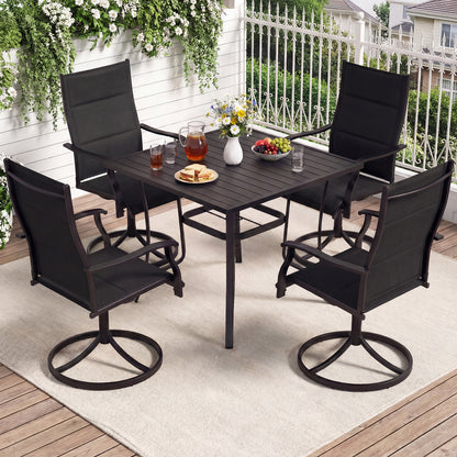 Padded Patio Swivel Chairs Set of 2 Ergonomic Outdoor Dining Chairs with Breathable Fabric-Black