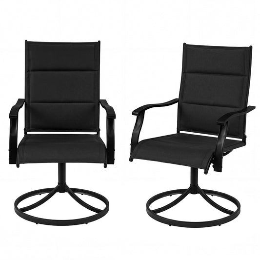 Padded Patio Swivel Chairs Set of 2 Ergonomic Outdoor Dining Chairs with Breathable Fabric-Black
