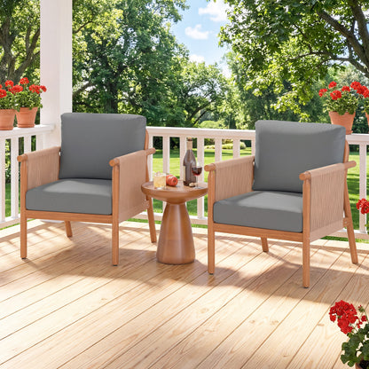Patio Acacia Wood Chair with Woven Rope Armrests and Seat Back Cushions for Backyard-Gray