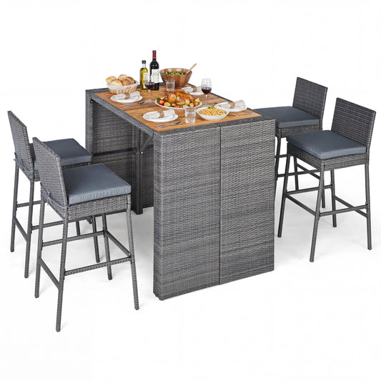 Patio Acacia Wood Dining Set for Home-Grey