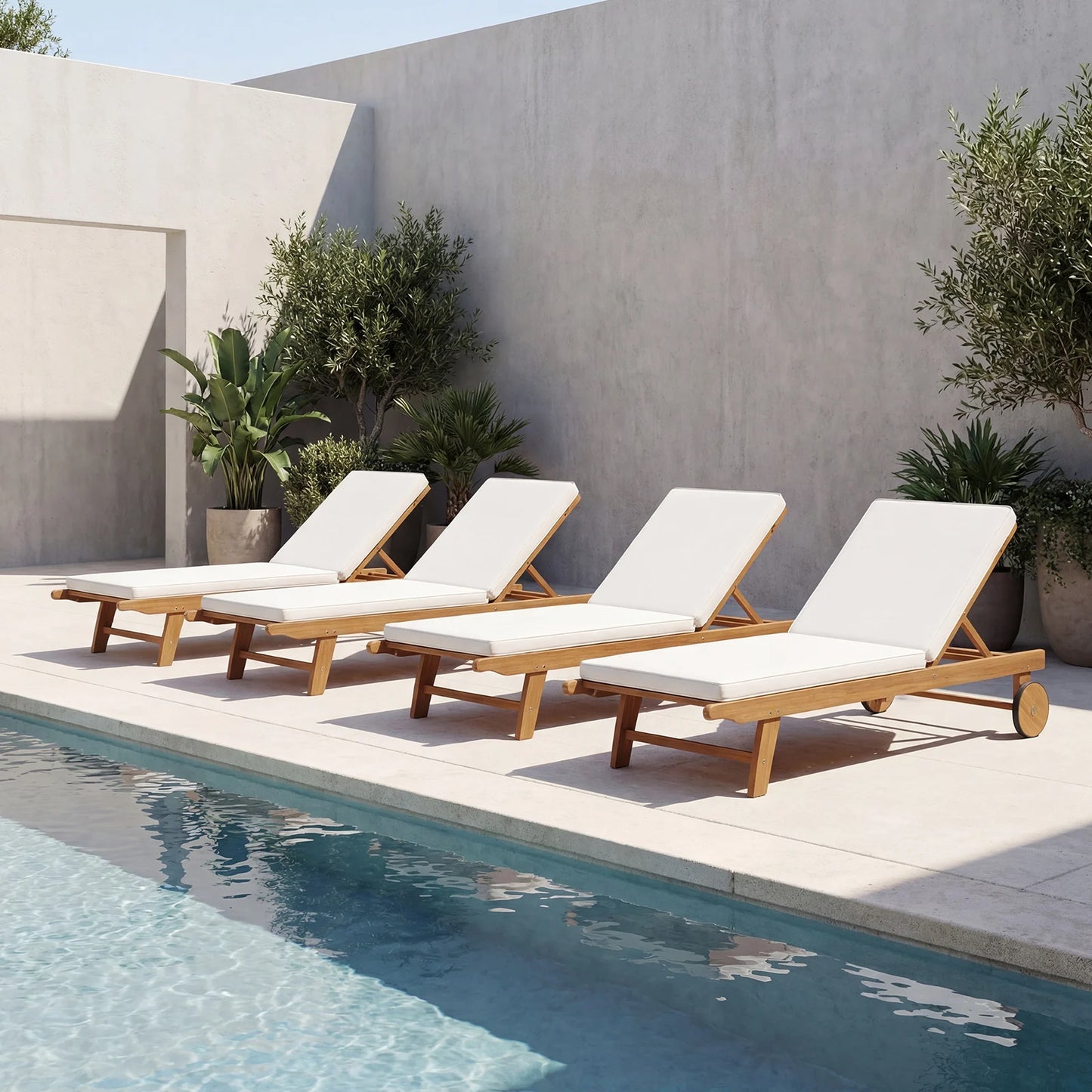 Patio Acacia Wood Lounge Chair Chaise Recliner