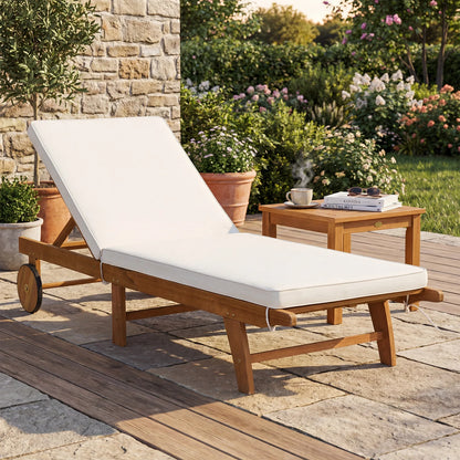 Patio Acacia Wood Lounge Chair Chaise Recliner