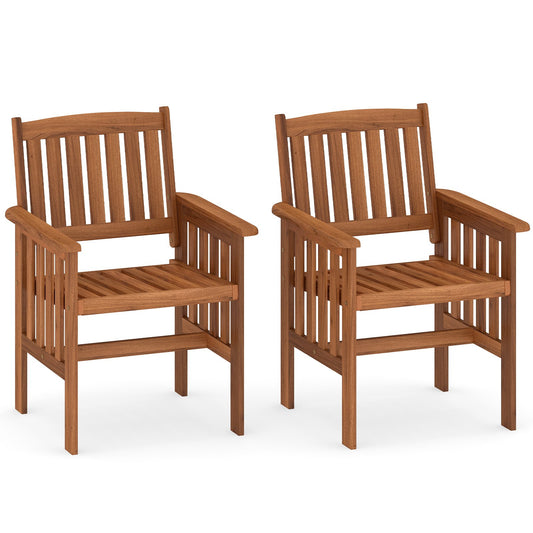 Patio Chairs Set of 2 Outdoor Solid Wood Chairs with Slatted Seat and Inclined Backrest