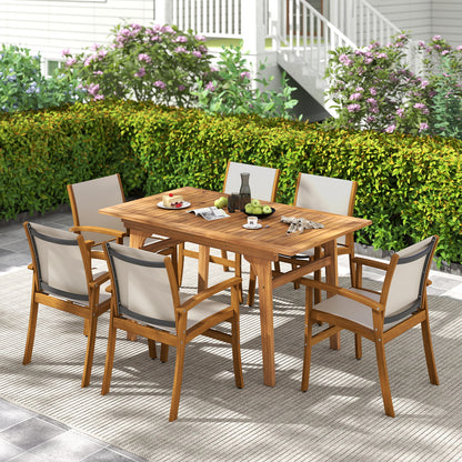 Patio Chairs Set of 2 Acacia Wood Armchairs with Breathable Fabric Back and Seat-Yellow