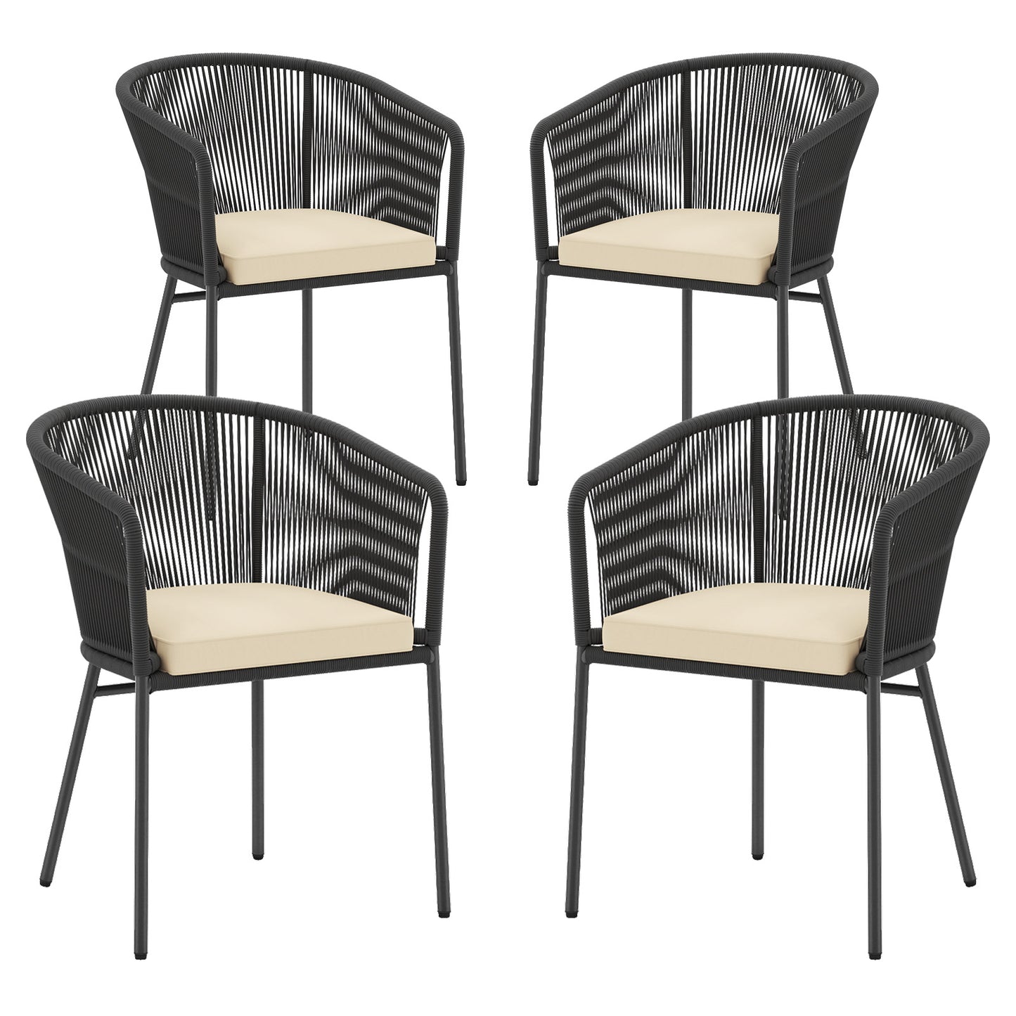 Patio Chairs Set of 4 with Seat Cushion and Curved Backrest for Patio-Black