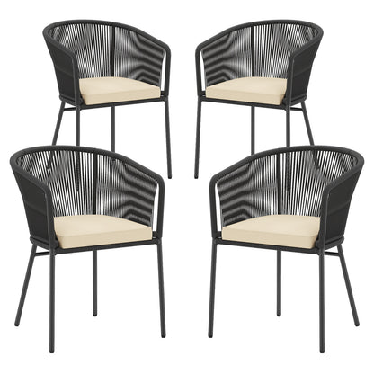 Patio Chairs Set of 4 with Seat Cushion and Curved Backrest for Patio-Black