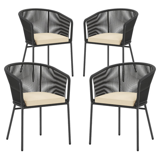 Patio Chairs Set of 4 with Seat Cushion and Curved Backrest for Patio-Black