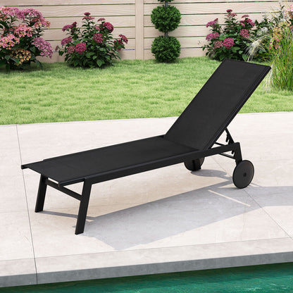 Patio Chaise Lounge Chair with Wheels and 6-Level Adjustable Backrest Set of 1