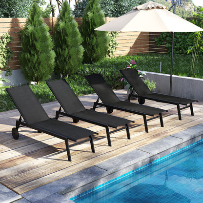 Patio Chaise Lounge Chair with Wheels and 6-Level Adjustable Backrest Set of 1