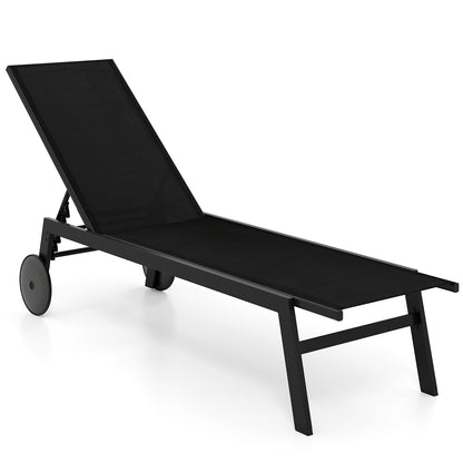 Patio Chaise Lounge Chair with Wheels and 6-Level Adjustable Backrest Set of 1