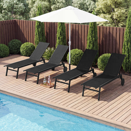 Patio Chaise Lounge Chair with Wheels and 6-Level Adjustable Backrest Set of 2