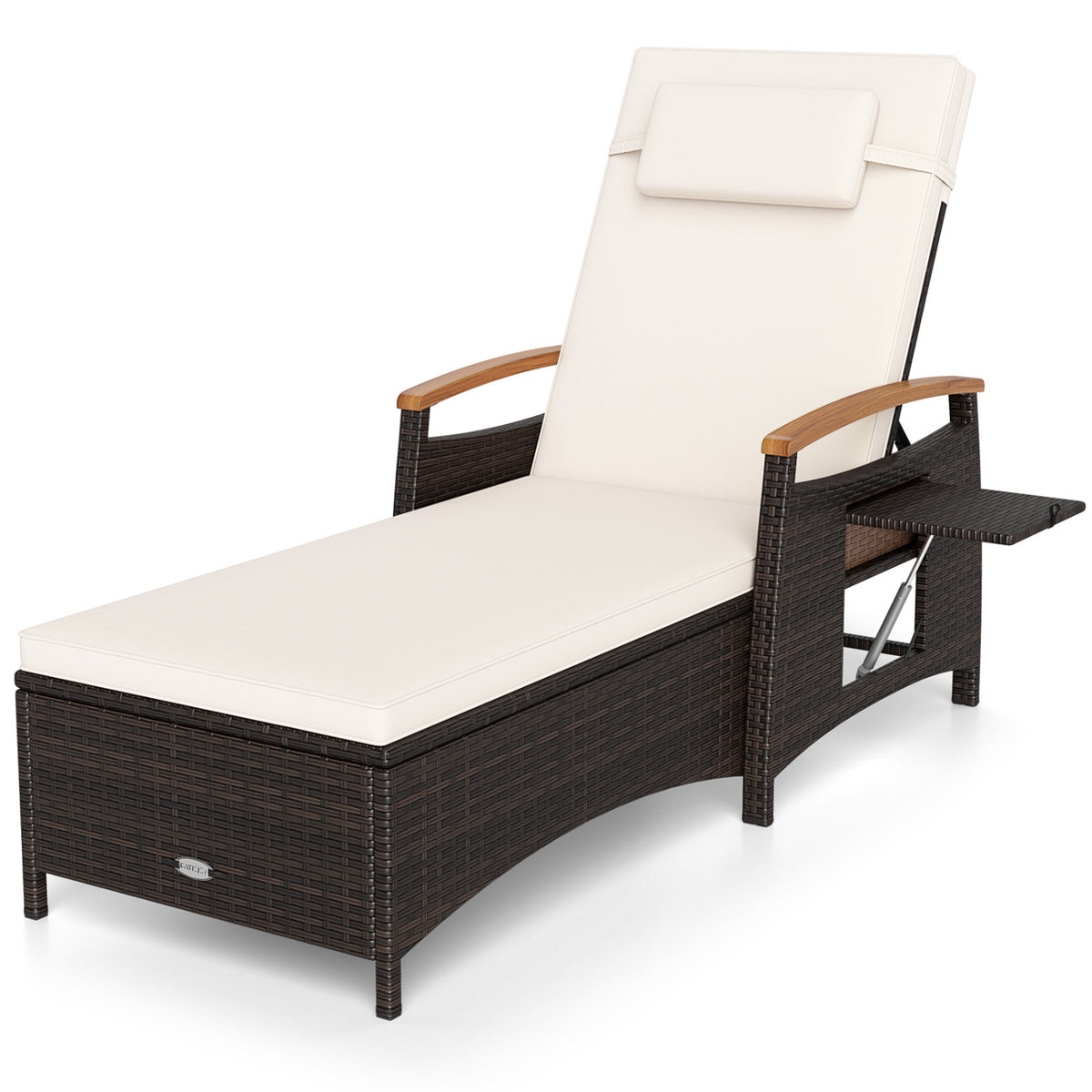 Patio Chaise Lounge with 7-Level Adjustable Backrest and Removable Cushion for Poolside-White