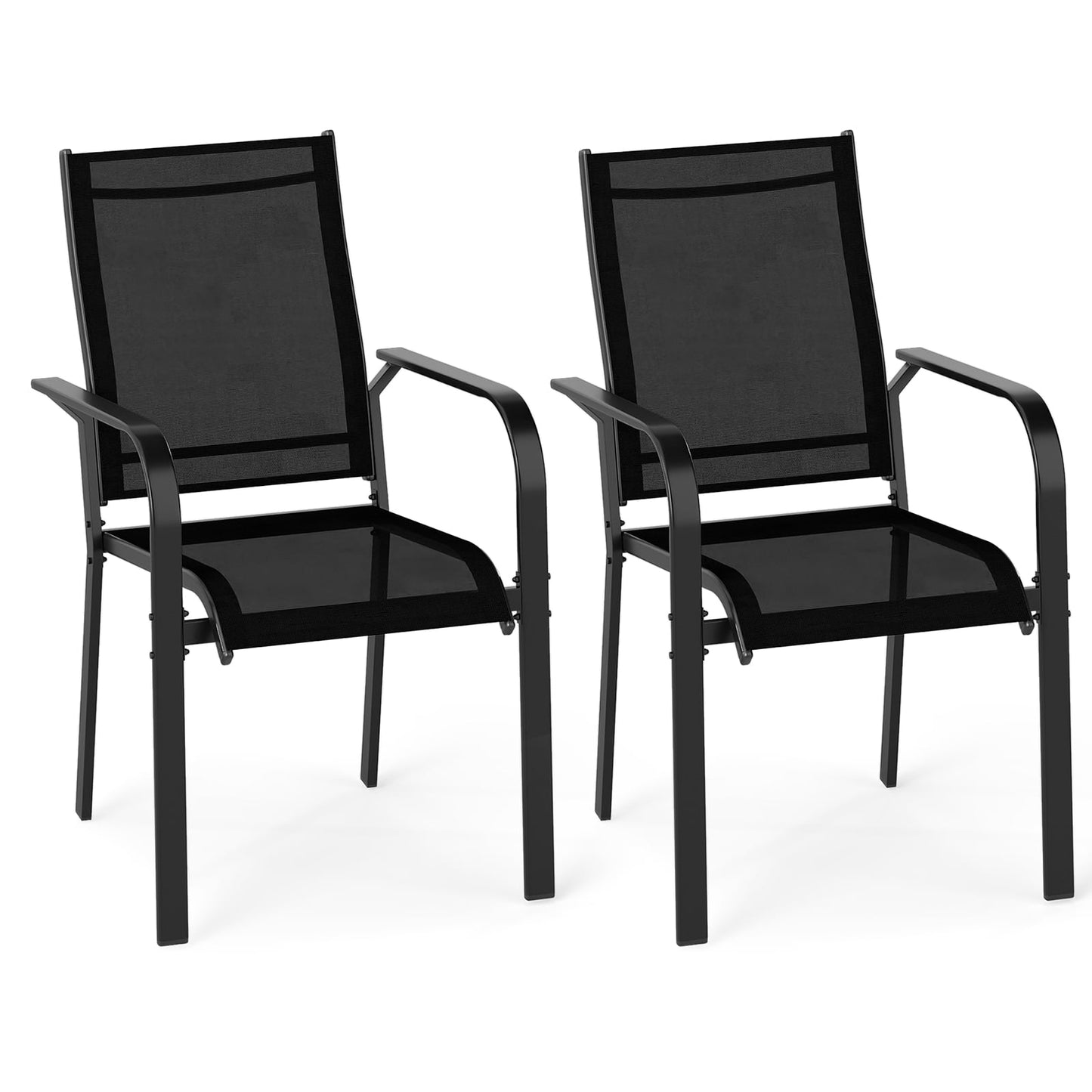Patio Dining Chairs Set of 2/4/6 Stackable Outdoor Armchairs with Metal Frame-Set of 2