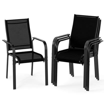 Patio Dining Chairs Set of 2/4/6 Stackable Outdoor Armchairs with Metal Frame-Set of 2