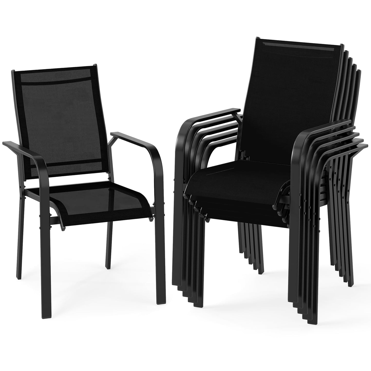 Patio Dining Chairs Set of 2/4/6 Stackable Outdoor Armchairs with Metal Frame-Set of 2
