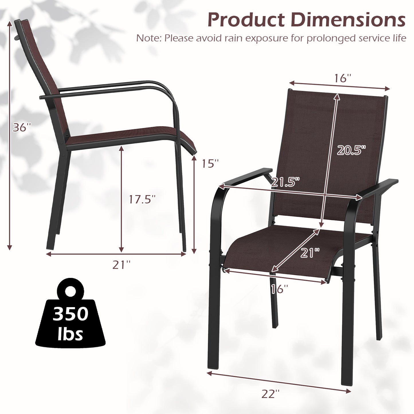 Patio Dining Chairs Set of 2/4/6 Stackable Outdoor Armchairs-Set of 4