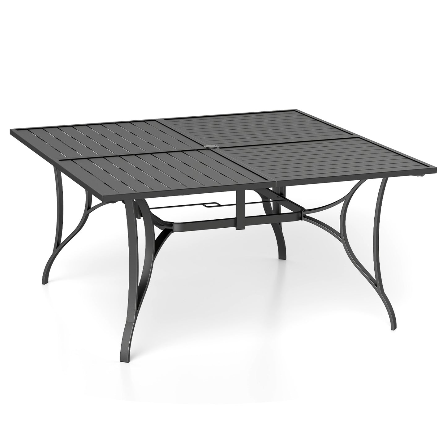 Patio Dining Table for 8 with Umbrella Hole for Porch Lawn-Black