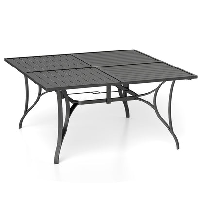 Patio Dining Table for 8 with Umbrella Hole for Porch Lawn-Black