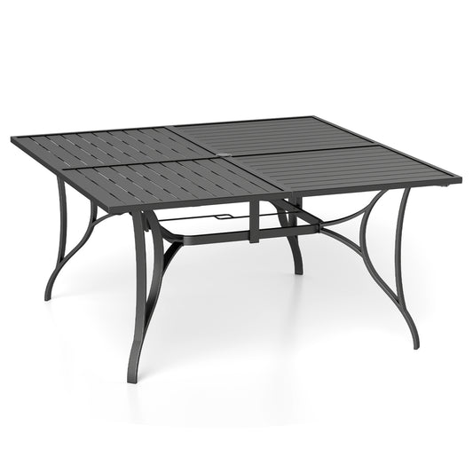 Patio Dining Table for 8 with Umbrella Hole for Porch Lawn-Black