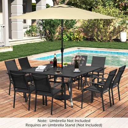 Patio Dining Table for 8 with Umbrella Hole for Porch Lawn-Black