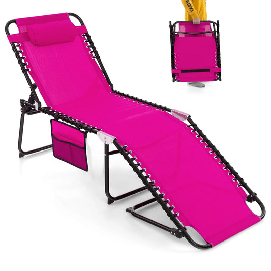 Patio Foldable Recline Lounge Chair with Adjustable Backrest and Footrest-Pink