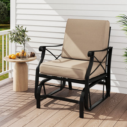 Patio Glider Rocking Chair with Metal Frame and Thick Cushions-Brown