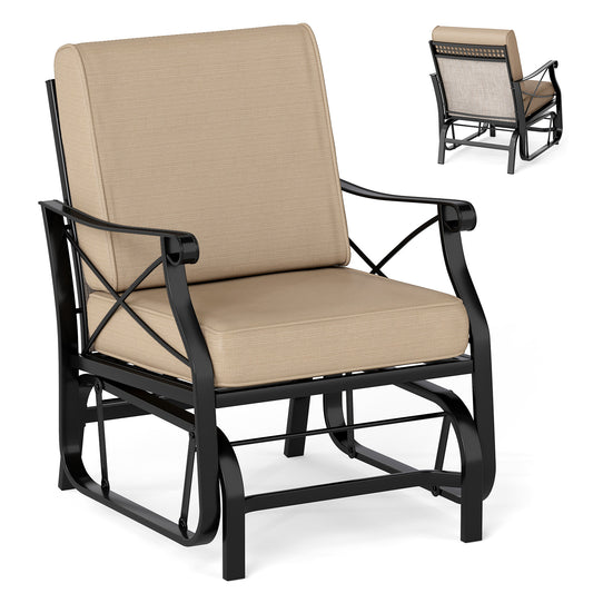 Patio Glider Rocking Chair with Metal Frame and Thick Cushions-Brown