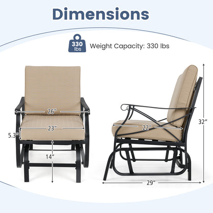 Patio Glider Rocking Chair with Metal Frame and Thick Cushions-Brown