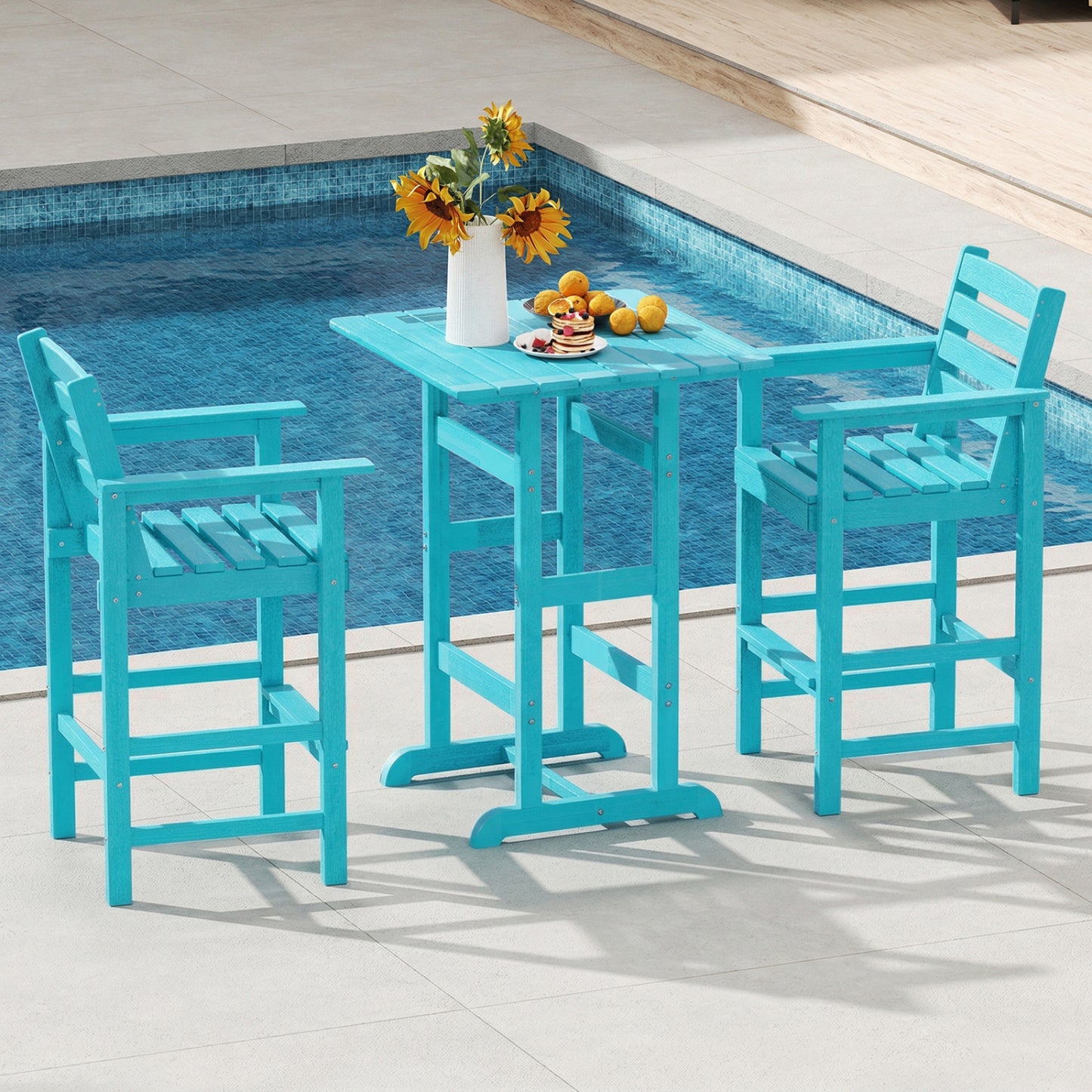 Patio HDPE Adirondack Bar Chairs Set of 2 with Wide Armrests-Turquoise