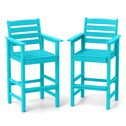 Patio HDPE Adirondack Bar Chairs Set of 2 with Wide Armrests-Turquoise